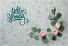 Top View Of Spring Roses With Leaves Psd