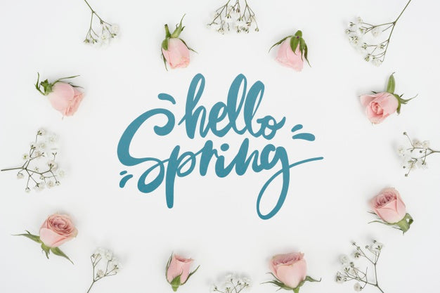 Top View Of Spring Roses With Other Flowers Psd