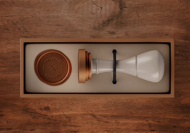 Top View Of Stamp Mockup In Box Psd