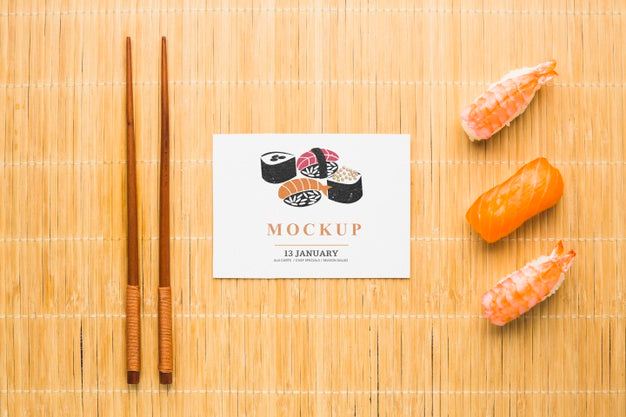 Top View Of Sushi With Chopsticks Psd