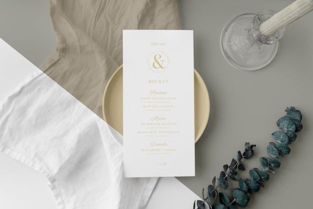 Top View Of Table Arrangement With Leaves And Spring Menu Mock-Up Psd