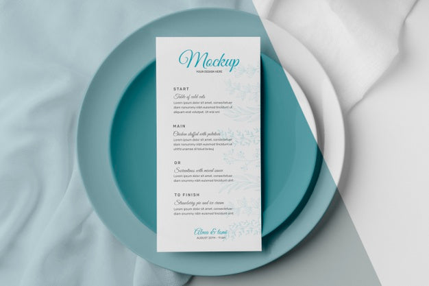 Top View Of Table Arrangement With Plates And Spring Menu Mock-Up Psd