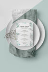 Top View Of Table Arrangement With Plates And Spring Menu Mock-Up Psd