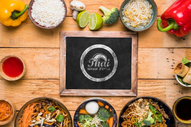 Top View Of Thai Food Concept Mock-Up Psd
