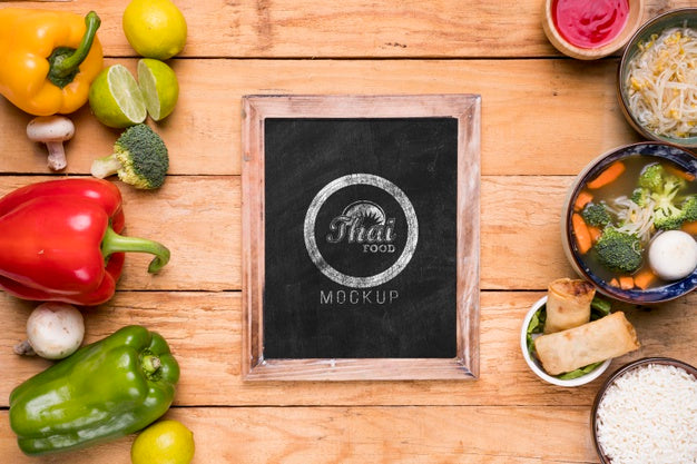 Top View Of Thai Food Concept Mock-Up Psd