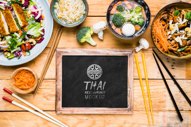 Top View Of Thai Food Concept Mock-Up Psd