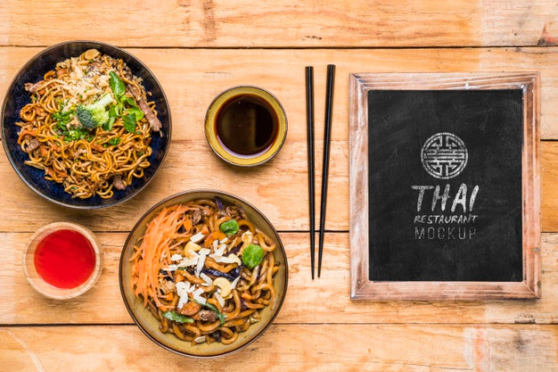 Top View Of Thai Food Concept Mock-Up Psd