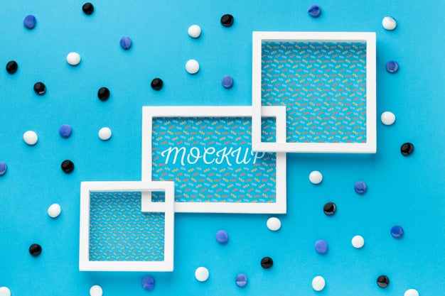 Top View Of Three Mock-Up Frames With Decorations Psd