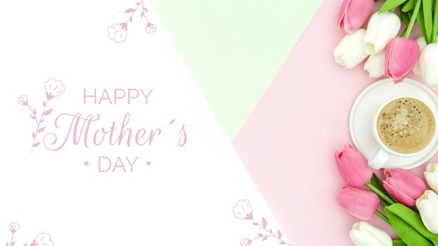 Top View Of Tulips With Coffee Cup For Mother'S Day Psd