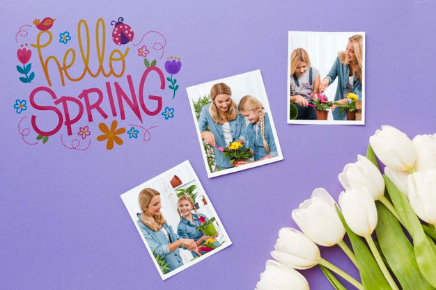 Top View Of Tulips With Photos Psd