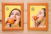 Top View Of Two Frames On Wooden Background Psd