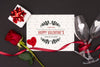 Top View Of Valentine'S Day Concept With Rose And Champagne Glass Psd