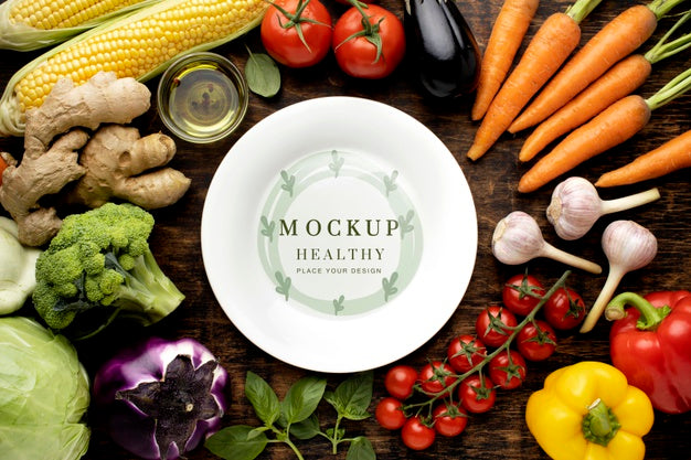 Top View Of Vegetables With Plate Psd