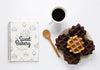 Top View Of Waffles With Coffee And Notebook Psd