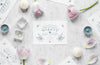 Top View Of Wedding Card With Rings And Tulips Psd