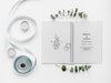 Top View Of Wedding Notebook With Ribbon And Rings Psd