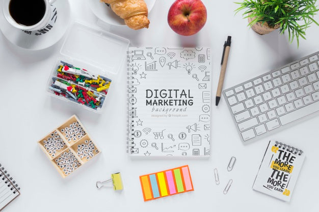 Top View Office Stuff And Notebook Mock-Up Psd