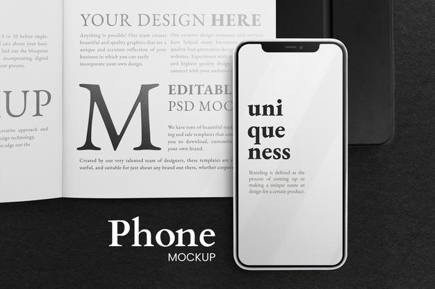 Top View On Smartphone And Book Mockup Psd