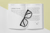 Top View Open Book Mock-Up With Glasses Psd