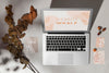 Top View Opened Laptop With Screen Mockup Next To Leaves Psd