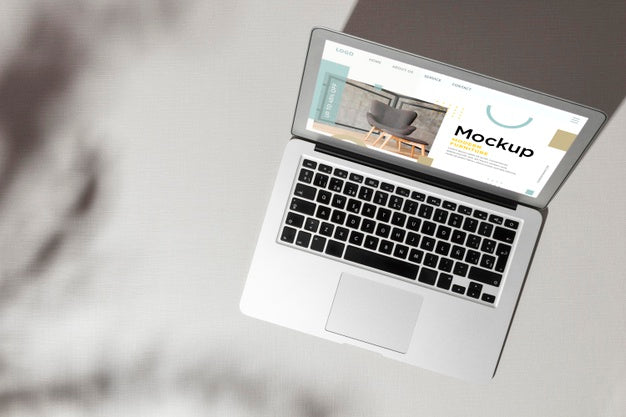 Top View Opened Laptop With Screen Mockup With Shadows Psd