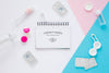 Top View Optics Still Life Arrangement With Notepad Mock-Up Psd