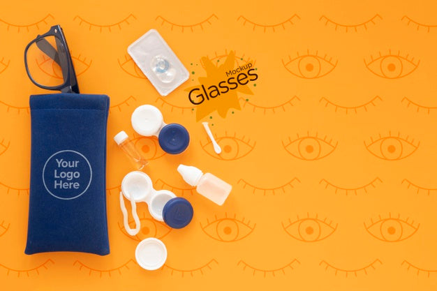 Top View Optics Still Life Composition On Orange Background Psd