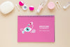 Top View Optics Still Life Composition With Notepad Mock-Up Psd