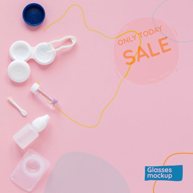 Top View Optics Still Life Composition With Sale Mock-Up Psd