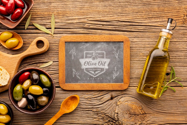 Top View Organic Olive Oil With Mock-Up Psd