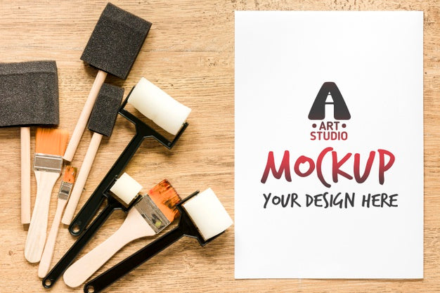 Top View Paint Brushes Collection With Mock-Up Psd