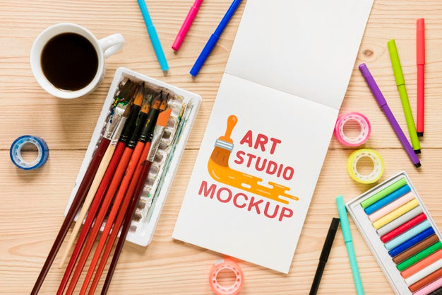 Top View Paint Collection With Mock-Up Psd