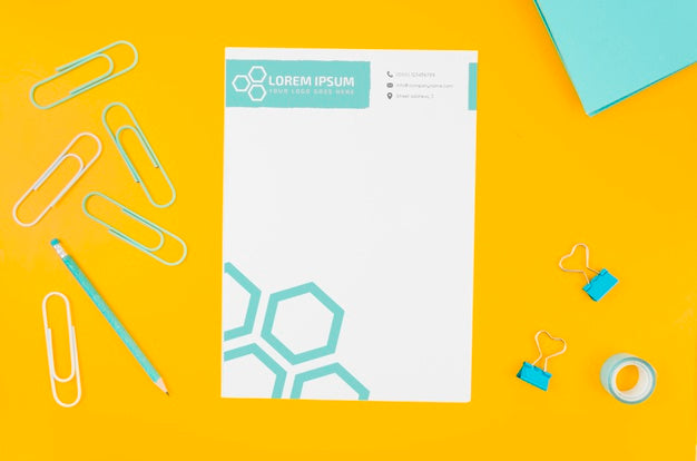 Top View Paper Mock-Up On Yellow Background Psd