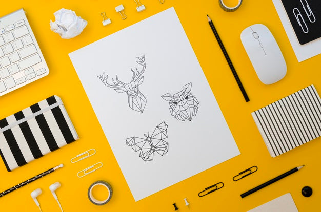 Top View Paper Mock-Up On Yellow Background Psd