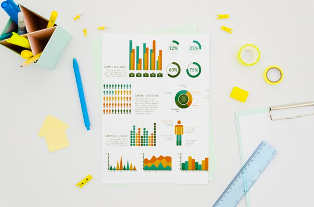 Top View Paper Mock-Up With Different Graphs Psd