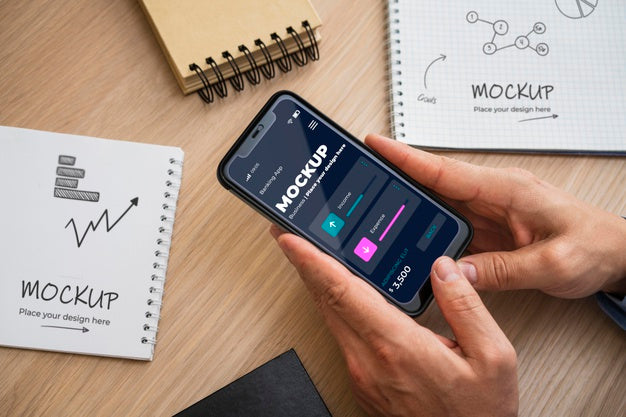 Top View Person Holding Phone Mock-Up Psd