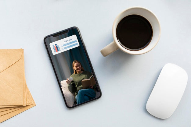 Top View Phone Mock-Up And Coffee Psd