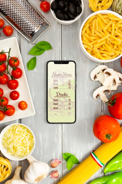 Top View Phone Mock-Up Italian Menu Psd