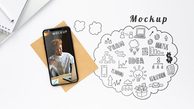 Top View Phone Mock-Up On Desk Psd