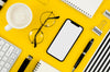 Top View Phone Mock-Up With Glasses And Cup Psd