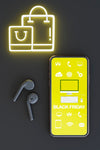 Top View Phone Mock-Up With Yellow Neon Lights Psd