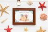 Top View Photo Frame On Wooden Background Psd