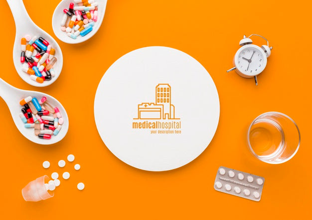 Top View Pills In Spoons Arrangement Psd