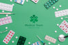 Top View Pills On Green Background Psd