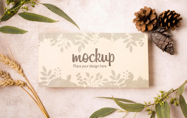 Top View Pinecones And Wheat Autumn Mock-Up Psd