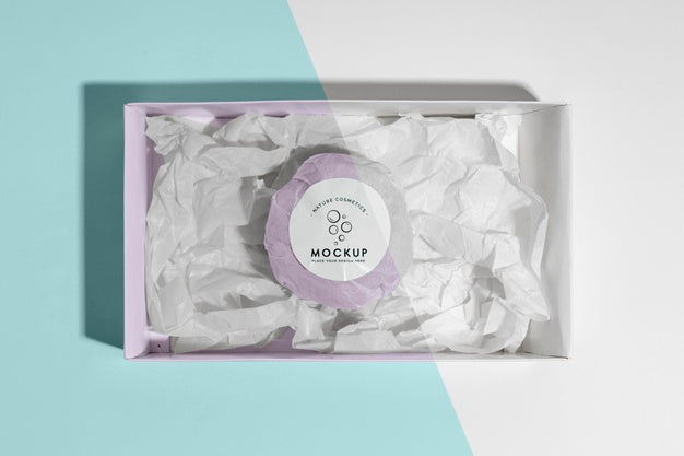 Top View Pink Bath Bomb In Box Psd