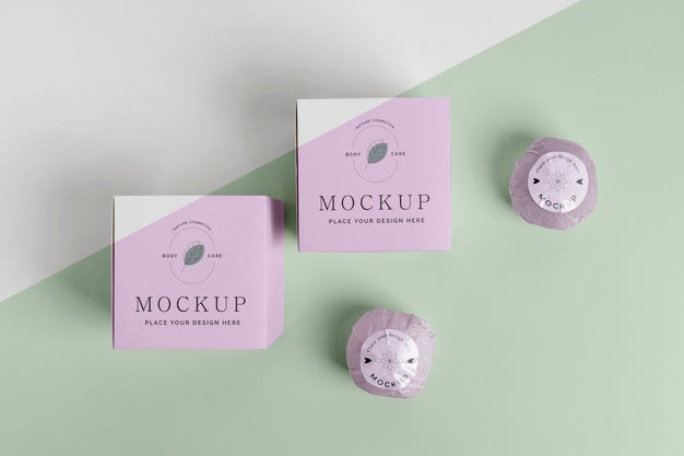 Top View Pink Bath Bombs And Boxes Psd