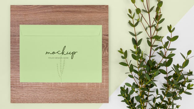 Top View Plant, Stationery And Wood Psd