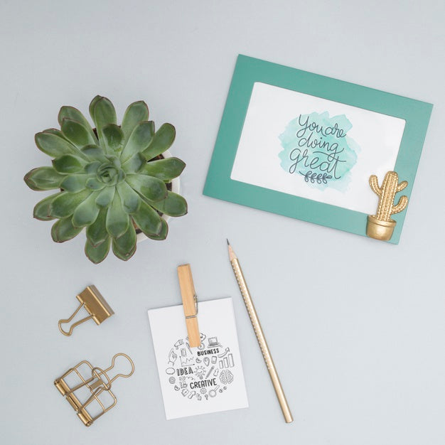 Top View Plant With Lettering Mock-Up Psd