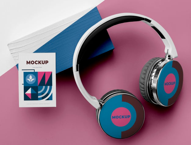 Top View Poster Mockup And Headphones Psd